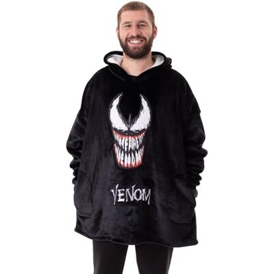Marvel Venom Camisola com capuz para homem camisola com capuz de forro polar para adultos em preto com personalidade Venom roupa de estar em casa com forro Sherpa e bolsos, mercadoria Marvel Venom Camisola com capuz para homem camisola com capuz de forro polar para adultos em preto com personalidade Venom roupa de estar em casa com forro Sherpa e bolsos, mercadoria