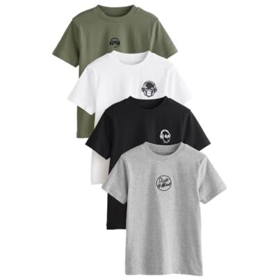 NEXT Niños Pack de 4 Camisetas pequeñas de Manga Corta con Estampado gráfico NEXT Niños Pack de 4 Camisetas pequeñas de Manga Corta con Estampado gráfico