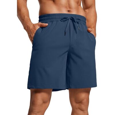 CRZ YOGA Calções de treino de secagem rápida para homem com bolsos de corrida 18 cm, Azul e rosa: CRZ YOGA Calções de treino de secagem rápida para homem com bolsos de corrida 18 cm, Azul e rosa: