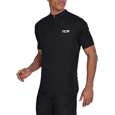 TCA Camisola de ciclismo para homem manga curta leve, ajuste desportivo com 3 bolsos traseiros roupa de ciclismo para homem ultraleve e respirável, Preto, XL TCA Camisola de ciclismo para homem manga curta leve, ajuste desportivo com 3 bolsos traseiros roupa de ciclismo para homem ultraleve e respirável, Preto, XL