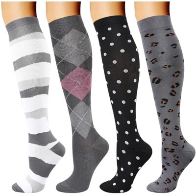 DRESHOW 4 pares meias de compressão para mulheres e homens círculo melhor suporte para atletismo, corrida, ciclismo, viajar DRESHOW 4 pares meias de compressão para mulheres e homens círculo melhor suporte para atletismo, corrida, ciclismo, viajar