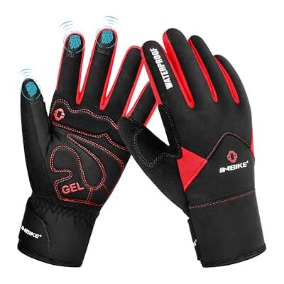 INBIKE Luvas de Inverno, Luvas Térmicas para Ciclismo e Moto Impermeáveis, Luvas de Ecrã Táctil para Homem e Mulher com Dedos Completos à Prova de Vento, Vermelho, M INBIKE Luvas de Inverno, Luvas Térmicas para Ciclismo e Moto Impermeáveis, Luvas de Ecrã Táctil para Homem e Mulher com Dedos Completos à Prova de Vento, Vermelho, M