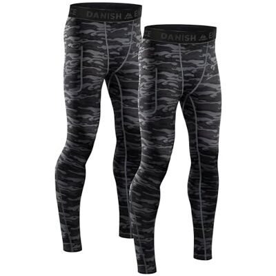 DANISH ENDURANCE Calças de Compressão para Homem, Calças de Corrida de Secagem Rápida e Antifricção, para Ginásio e Treino, Pack de 2, camuflagem cinzenta DANISH ENDURANCE Calças de Compressão para Homem, Calças de Corrida de Secagem Rápida e Antifricção, para Ginásio e Treino, Pack de 2, camuflagem cinzenta