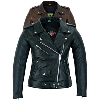 Texpeed perfect Marlon Brando casaco de mota de couro para mulher casaco de moto Touring de proteção genuína CE Armor Biker (EN 1621-1) preto XL Texpeed perfect Marlon Brando casaco de mota de couro para mulher casaco de moto Touring de proteção genuína CE Armor Biker (EN 1621-1) preto XL
