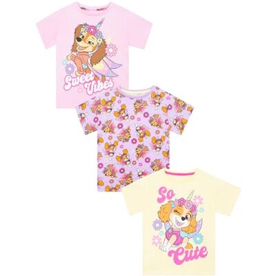Paw Patrol Pacote de 3 camisolas para meninas, top menina pack 3, roupa de menina de Skye e Liberty Paw Patrol Pacote de 3 camisolas para meninas, top menina pack 3, roupa de menina de Skye e Liberty