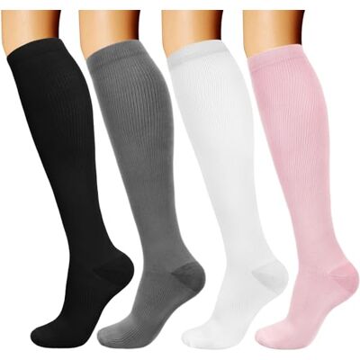 DRESHOW 4 Pares Meias de Compressão para Mulheres e Homens com Melhor Suporte Circulatório para Atletismo, Corrida, Ciclismo, Viajar, L-XL DRESHOW 4 Pares Meias de Compressão para Mulheres e Homens com Melhor Suporte Circulatório para Atletismo, Corrida, Ciclismo, Viajar, L-XL