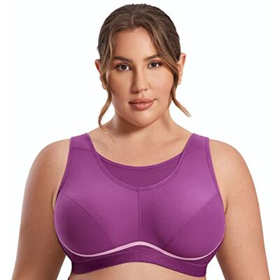SYROKAN Sutiã desportivo de alto impacto para mulher sem cabos não acolchoados, Roxo SYROKAN Sutiã desportivo de alto impacto para mulher sem cabos não acolchoados, Roxo
