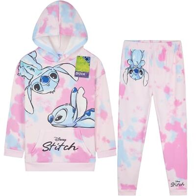 Disney Stitch Fato de treino Menina Conjunto de Roupa Desportiva Tie Dye com Camisola com Capuz e Calças de Fato de treino Presentes para Meninas Disney Stitch Fato de treino Menina Conjunto de Roupa Desportiva Tie Dye com Camisola com Capuz e Calças de Fato de treino Presentes para Meninas