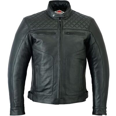 Texpeed Casaco de mota de couro para homem casaco de moto Touring com proteção de armadura autêntica Biker CE (EN 1621-1) padrão de costura de diamantes preto M Texpeed Casaco de mota de couro para homem casaco de moto Touring com proteção de armadura autêntica Biker CE (EN 1621-1) padrão de costura de diamantes preto M