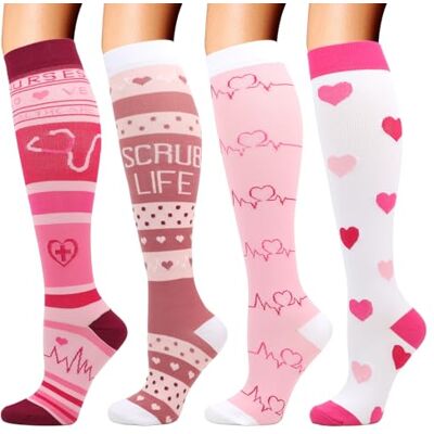 DRESHOW 4 pares meias de compressão para mulheres e homens círculo melhor suporte para atletismo, corrida, ciclismo, viajar DRESHOW 4 pares meias de compressão para mulheres e homens círculo melhor suporte para atletismo, corrida, ciclismo, viajar