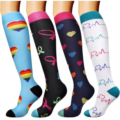 DRESHOW 4 pares meias de compressão para mulheres e homens círculo melhor suporte para atletismo, corrida, ciclismo, viajar DRESHOW 4 pares meias de compressão para mulheres e homens círculo melhor suporte para atletismo, corrida, ciclismo, viajar