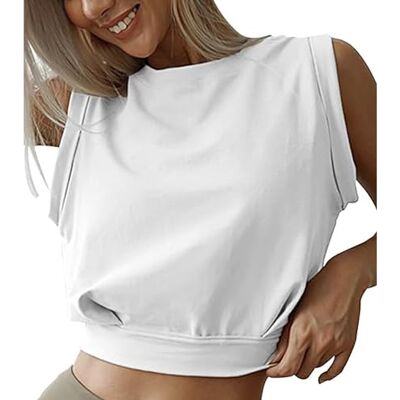 Hanaoops T-shirt desportiva sem mangas para mulher t-shirts de fitness Crop Top Tanktop de alças de ginástica casual camisas para ioga corrida atlético Hanaoops T-shirt desportiva sem mangas para mulher t-shirts de fitness Crop Top Tanktop de alças de ginástica casual camisas para ioga corrida atlético