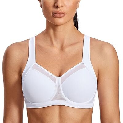 SYROKAN Soutien desportivo feminino com aros, costas desportivas sem enchimento para mulher Branco SYROKAN Soutien desportivo feminino com aros, costas desportivas sem enchimento para mulher Branco