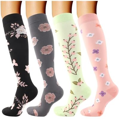 DRESHOW 4 Pares Meias de Compressão para Mulheres e Homens Circulatório Melhor Suporte para Atletismo, Corrida, Ciclismo, Viajar, S-M DRESHOW 4 Pares Meias de Compressão para Mulheres e Homens Circulatório Melhor Suporte para Atletismo, Corrida, Ciclismo, Viajar, S-M