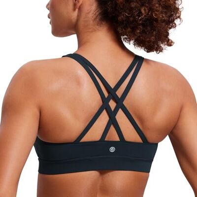 CRZ YOGA Sutiã desportivo de ioga para mulher, cruzado, almofadas removíveis, suporte de impacto, crop top, Verdadeira marinha, M CRZ YOGA Sutiã desportivo de ioga para mulher, cruzado, almofadas removíveis, suporte de impacto, crop top, Verdadeira marinha, M