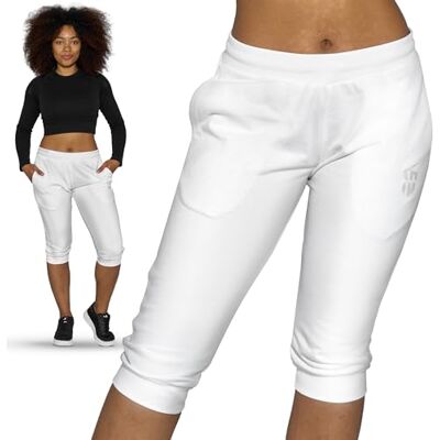 Gennadi Hoppe Calças capri de algodão para mulher, Branco, M Gennadi Hoppe Calças capri de algodão para mulher, Branco, M