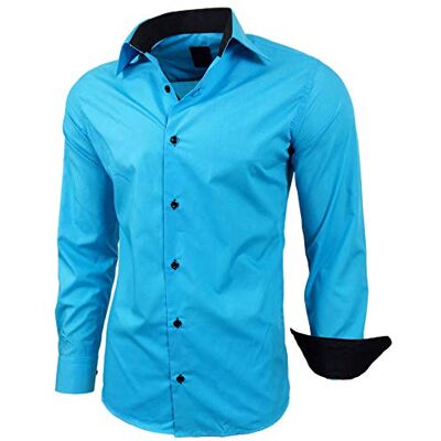 Baxboy — Camisa de manga longa masculina, de corte ajustado, fácil de passar, para trajes, trabalho, casamentos, lazer, R-44 Baxboy — Camisa de manga longa masculina, de corte ajustado, fácil de passar, para trajes, trabalho, casamentos, lazer, R-44