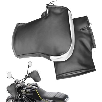 GOEDCH Luvas para guiador de motocicleta: pretas, impermeáveis, térmicas, resistentes ao vento, para bicicleta e mota, de couro, com tiras refletoras GOEDCH Luvas para guiador de motocicleta: pretas, impermeáveis, térmicas, resistentes ao vento, para bicicleta e mota, de couro, com tiras refletoras