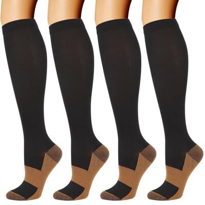 DRESHOW 4 pares meias de compressão para mulheres e homens círculo melhor suporte para atletismo, corrida, ciclismo, viajar DRESHOW 4 pares meias de compressão para mulheres e homens círculo melhor suporte para atletismo, corrida, ciclismo, viajar