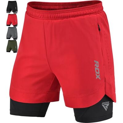 RDX Calções para corrida para homem, calções desportivos compressão respirável com 2 fechos de correr e 2 bolsos para telemóvel, de secagem rápida, ginástica e verão calções para treino, corrida RDX Calções para corrida para homem, calções desportivos compressão respirável com 2 fechos de correr e 2 bolsos para telemóvel, de secagem rápida, ginástica e verão calções para treino, corrida