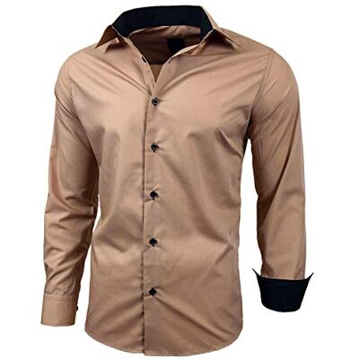 Baxboy — Camisa de manga longa masculina, de corte ajustado, fácil de passar, para trajes, trabalho, casamentos, lazer, R-44 Baxboy — Camisa de manga longa masculina, de corte ajustado, fácil de passar, para trajes, trabalho, casamentos, lazer, R-44