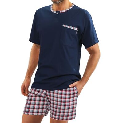 Sesto Senso Pijama homem curto algodão roupa de dormir conjunto camisa de manga curta calções Sesto Senso Pijama homem curto algodão roupa de dormir conjunto camisa de manga curta calções