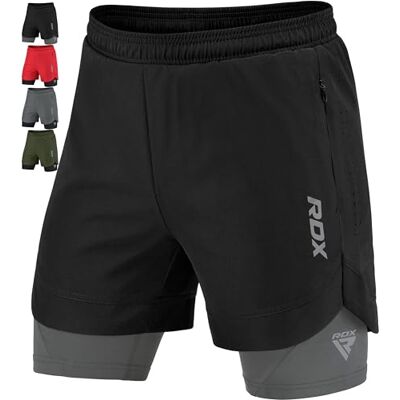 RDX Calções para corrida para homem, calções desportivos compressão respirável com 2 fechos de correr e 2 bolsos para telemóvel, de secagem rápida, ginástica e verão calções para treino, corrida RDX Calções para corrida para homem, calções desportivos compressão respirável com 2 fechos de correr e 2 bolsos para telemóvel, de secagem rápida, ginástica e verão calções para treino, corrida