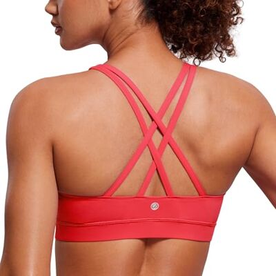 CRZ YOGA Sutiãs desportivas para mulher ioga cruzados almofadas removíveis suporte impacto Crop Top, Carmesim, L CRZ YOGA Sutiãs desportivas para mulher ioga cruzados almofadas removíveis suporte impacto Crop Top, Carmesim, L