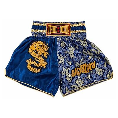 MUAY NATION Calções de Muay Thai para homens e mulheres, corte ajustado, calções de boxe MMA para treino, roupa de Kickboxing (FR/ES, Letras, L, regular, dragão azul) MUAY NATION Calções de Muay Thai para homens e mulheres, corte ajustado, calções de boxe MMA para treino, roupa de Kickboxing (FR/ES, Letras, L, regular, dragão azul)