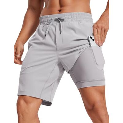 CRZ YOGA Curto desportivo 2 em 1 para corrida, 23 cm, gaivota cinzento XL Leve, secagem rápida, treino, bolsos, calções para homem CRZ YOGA Curto desportivo 2 em 1 para corrida, 23 cm, gaivota cinzento XL Leve, secagem rápida, treino, bolsos, calções para homem