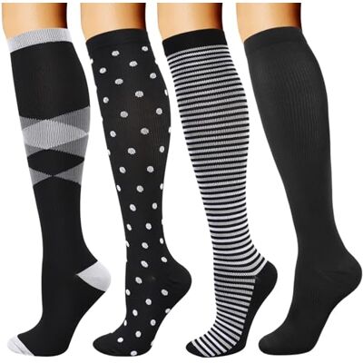 DRESHOW 4 Pares de Meias de Compressão para Mulheres e Homens com Melhor Suporte Circulatório para Atletismo, Corrida, Ciclismo, Viajar, S-M DRESHOW 4 Pares de Meias de Compressão para Mulheres e Homens com Melhor Suporte Circulatório para Atletismo, Corrida, Ciclismo, Viajar, S-M
