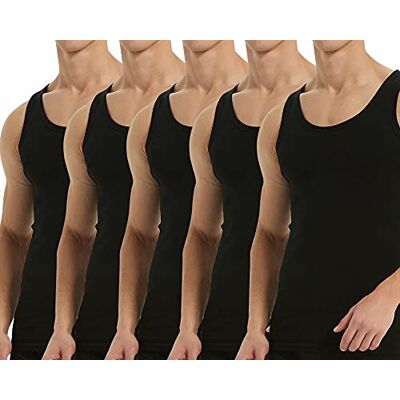 Falechay Camisola de alças para homem em 100% algodão, várias cores disponíveis, pack de 5 Transpirable,Sin mangas,Sin etiquetas interiores,Ideal para deporte,fitness,diario y hogar Falechay Camisola de alças para homem em 100% algodão, várias cores disponíveis, pack de 5 Transpirable,Sin mangas,Sin etiquetas interiores,Ideal para deporte,fitness,diario y hogar