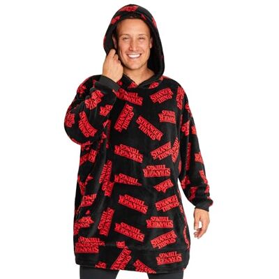 Stranger Things Roupão manta para homens, mulheres, adolescentes, camisola com capuz tamanho único, tamanho grande, Preto / Vermelho Stranger Things Roupão manta para homens, mulheres, adolescentes, camisola com capuz tamanho único, tamanho grande, Preto / Vermelho