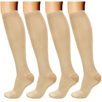 DRESHOW 4 Pares Meias de Compressão para Mulheres e Homens Circulatório Melhor Suporte para Atletismo, Corrida, Ciclismo, Viajar DRESHOW 4 Pares Meias de Compressão para Mulheres e Homens Circulatório Melhor Suporte para Atletismo, Corrida, Ciclismo, Viajar