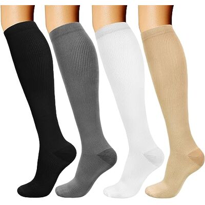 DRESHOW 4 Pares Meias de Compressão para Mulheres e Homens Circulatório Melhor Suporte para Atletismo, Corrida, Ciclismo, Viajar DRESHOW 4 Pares Meias de Compressão para Mulheres e Homens Circulatório Melhor Suporte para Atletismo, Corrida, Ciclismo, Viajar