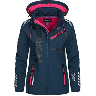 Geographical Norway REINE LADY Casaco Softshell Impermeável para Mulher Casaco com Capuz para Exterior Casaco Corta-vento para Inverno Atividades de Caminhadas ao Ar Livre, Marinha, XXL Geographical Norway REINE LADY Casaco Softshell Impermeável para Mulher Casaco com Capuz para Exterior Casaco Corta-vento para Inverno Atividades de Caminhadas ao Ar Livre, Marinha, XXL