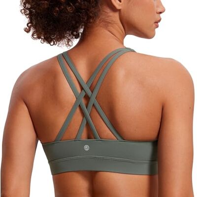 CRZ YOGA Sutiãs desportivos de ioga para mulher, cruzados, almofadas removíveis, suporte de impacto, crop top, Sábio Cinzento, M CRZ YOGA Sutiãs desportivos de ioga para mulher, cruzados, almofadas removíveis, suporte de impacto, crop top, Sábio Cinzento, M