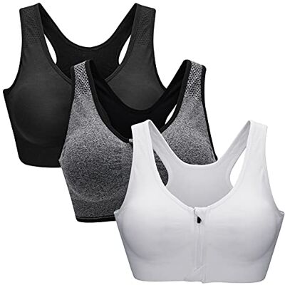 ZOEREA Sutiã com Fecho na Frente Desportivo para Mulher, Roupa de Ginásio com Almofadas Removíveis para Correr, Sem Costuras, Yoga, Fitness, Preto cinzento branco ZOEREA Sutiã com Fecho na Frente Desportivo para Mulher, Roupa de Ginásio com Almofadas Removíveis para Correr, Sem Costuras, Yoga, Fitness, Preto cinzento branco
