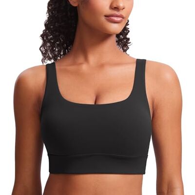CRZ YOGA Mulher Butterluxe sutiã desportivo U traseiro baixo impacto treino ioga Crop Top com almofadas incorporadas, Preto CRZ YOGA Mulher Butterluxe sutiã desportivo U traseiro baixo impacto treino ioga Crop Top com almofadas incorporadas, Preto