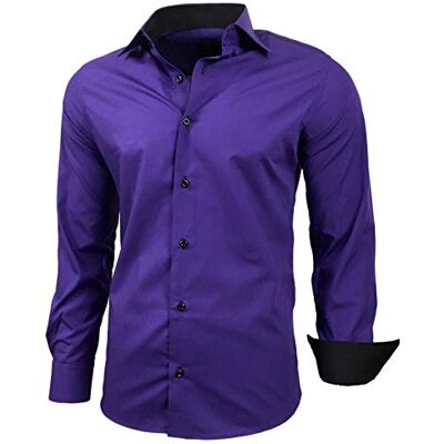 Baxboy — Camisa de manga longa masculina, de corte ajustado, fácil de passar, para trajes, trabalho, casamentos, lazer, R-44 Baxboy — Camisa de manga longa masculina, de corte ajustado, fácil de passar, para trajes, trabalho, casamentos, lazer, R-44