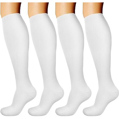 DRESHOW 4 pares meias de compressão para mulheres e homens círculo melhor suporte para atletismo, corrida, ciclismo, viajar DRESHOW 4 pares meias de compressão para mulheres e homens círculo melhor suporte para atletismo, corrida, ciclismo, viajar