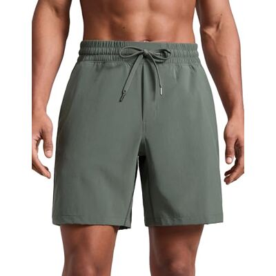 CRZ YOGA Calções de treino de secagem rápida para homem com bolsos de corrida 18 cm, Sábio Cinzento CRZ YOGA Calções de treino de secagem rápida para homem com bolsos de corrida 18 cm, Sábio Cinzento