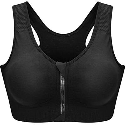 ZOEREA Sutiã desportivo com fecho dianteiro para mulher, com almofadas removíveis, sem costuras, para correr, ginásio, ioga, fitness XXL PRETO ZOEREA Sutiã desportivo com fecho dianteiro para mulher, com almofadas removíveis, sem costuras, para correr, ginásio, ioga, fitness XXL PRETO