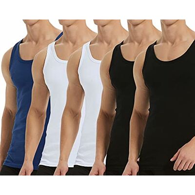 Falechay Camisola de alças para homem em 100% algodão, várias cores disponíveis, pack de 5 Transpirable,Sin mangas,Sin etiquetas interiores,Ideal para deporte,fitness,diario y hogar Falechay Camisola de alças para homem em 100% algodão, várias cores disponíveis, pack de 5 Transpirable,Sin mangas,Sin etiquetas interiores,Ideal para deporte,fitness,diario y hogar
