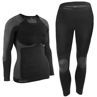 ALPIDEX Roupa interior térmica para mulher, conjuntos térmicos esportivos de esqui, respirável e quente, tamanho: L/XL, cor: Preto-Cinza ALPIDEX Roupa interior térmica para mulher, conjuntos térmicos esportivos de esqui, respirável e quente, tamanho: L/XL, cor: Preto-Cinza