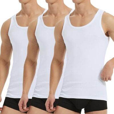 Falechay Camisola de alças para homem em 100% algodão, várias cores disponíveis, pack de 5 Transpirable,Sin mangas,Sin etiquetas interiores,Ideal para deporte,fitness,diario y hogar Falechay Camisola de alças para homem em 100% algodão, várias cores disponíveis, pack de 5 Transpirable,Sin mangas,Sin etiquetas interiores,Ideal para deporte,fitness,diario y hogar