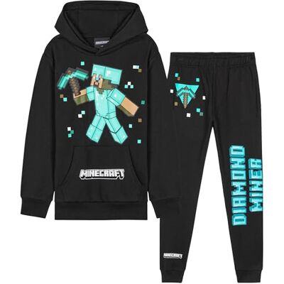 Minecraft Conjunto de fato de treino para crianças, camisola com capuz e calças para crianças Minecraft Conjunto de fato de treino para crianças, camisola com capuz e calças para crianças