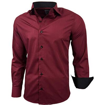 Baxboy — Camisa de manga longa masculina, de corte ajustado, fácil de passar, para trajes, trabalho, casamentos, lazer, R-44 Baxboy — Camisa de manga longa masculina, de corte ajustado, fácil de passar, para trajes, trabalho, casamentos, lazer, R-44
