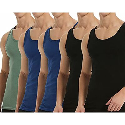 Falechay Camisola de alças para homem em 100% algodão, várias cores disponíveis, pack de 5 Transpirable,Sin mangas,Sin etiquetas interiores,Ideal para deporte,fitness,diario y hogar Falechay Camisola de alças para homem em 100% algodão, várias cores disponíveis, pack de 5 Transpirable,Sin mangas,Sin etiquetas interiores,Ideal para deporte,fitness,diario y hogar