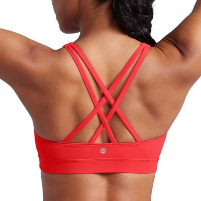 CRZ YOGA Sutiã desportivo de ioga para mulher, cruzado, almofadas removíveis, suporte de impacto, crop top, Vermelha, S CRZ YOGA Sutiã desportivo de ioga para mulher, cruzado, almofadas removíveis, suporte de impacto, crop top, Vermelha, S